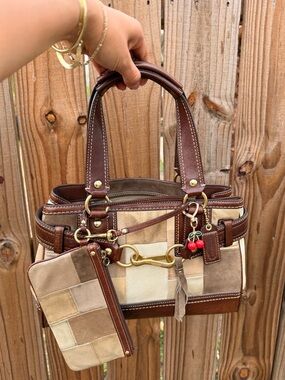 SOLD Vintage Coach Hampton Mosaic
Patchwork Leather Suede and wallet Y2K RARE
